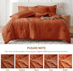 MUXHOMO 7 Pieces Full Comforter Set, Seersucker Bed in a Bag Full Size, All Season Luxury Bedding Set with Comforter, Flat Sheet, Fitted Sheet, Pillowcases & Shams, Burnt Orange