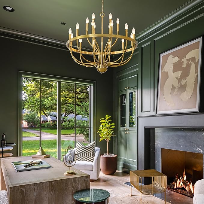 Gold Chandelier 18-Light Candle Chandelier Modern Farmhouse Pendant Lighting Fixture for Dining Room Bedroom Living Room Kitchen Island Foyer Entryway E12 Bulb Vintage Golden Ceiling Light