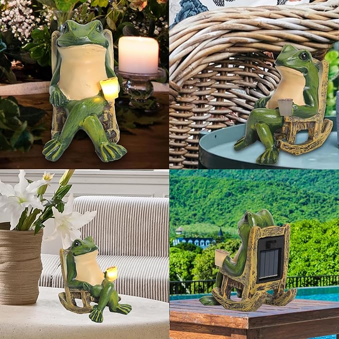 Miniature Frog Garden Statue Solar Light Outdoor Decor Frog Figurine for Outdoor Indoor Home Lawn Yard Balcony Porch Patio for Women Mom Grandma 3.74"x2.75"x3.93"