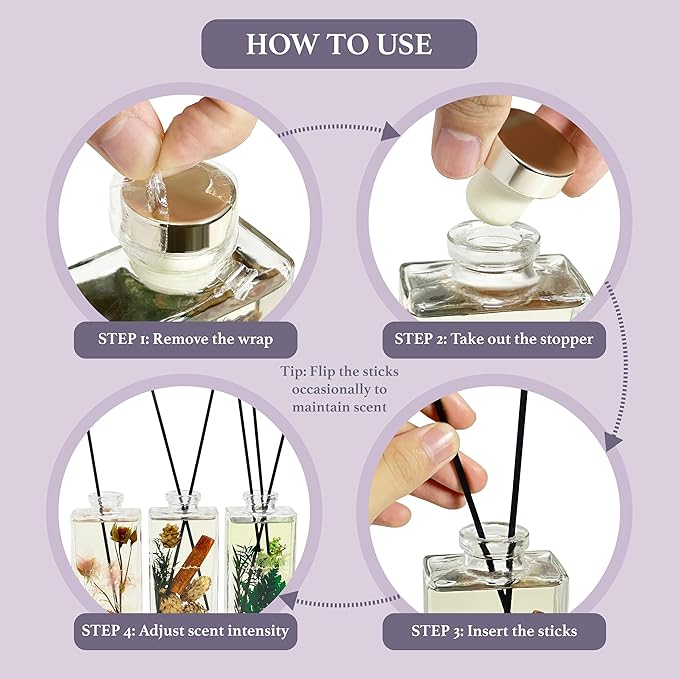 Flower Reed Diffuser Set, 5 oz Lavender Scent Diffuser with Sticks, Home Fragrance Scented Oil Reed Diffusers for Home, Bathroom, Decor & Gift