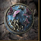 Round Jewelry Box with Purple Butterfly Decoration - Elegant Treasure Box for Women, Portable Ring & Earring Storage Case, Wedding Gift for Necklaces, Bracelets & Accessories