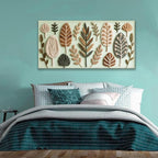Boho Wall Art Chic Home Wall Art Modern Multicolor Painting Prints Leaves Feather Green Canvas Wall Art Decor For Living Room Bedroom Apartment Kitchen 24"W X 48"L Ready To Hanging