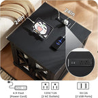 Farmhouse End Table with Charging Station Set 2, 24" Large Sofa Side Table with Glass Barn Door, Nightstand with Adjustable Storage Shelf,Wood Square Bedside Table for Living Room,Bedroom