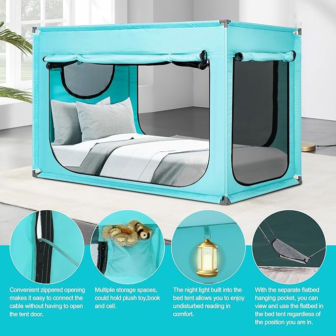 Bed Canopy Portable Blackout Bed Tent Privacy Tent for Adult Indoor Sleeping with 3 Doors, Storage Bag