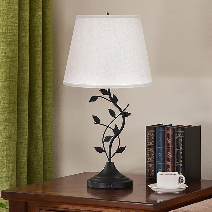 Kakanuo USB Table Lamp Bedside Lamp with USB C Charging Ports, White Traditional Nightstand Lamp Desk Lamp Large Retro Table Lamp for Bedroom and Living Room