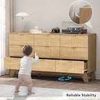 Fluted 9 Drawer Dresser, 57.1" Wide Modern Boho Chest of Drawers, Wooden Storage Dresser TV Stand for Bedroom, Living Room, Closet, Hallway, Curved Profile Design