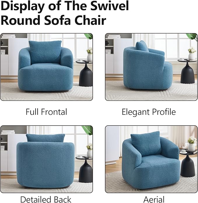 Swivel Accent Chair,360° Rotating Barrel Chair,Teddy Fleece High-Resilience Sponge Single Sofa, Easy Assembly for Living Room, Bedroom, Apartment Blue