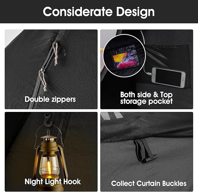 Portable Bed Tent Bed Canopy Queen Size,ONE-Click Sleeping Tent Breathable Indoor Tent Privacy Large Space with 3 Doors for Kids and Adult