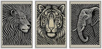 SIGNWIN Framed Canvas Print Wall Art Safari Animal Portrait Lion, Tiger, and Elephant Photography Modern Art Minimalist Black and White for Living Room, Bedroom, Office - 16"x24"x3 White