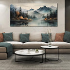 Rustic Wall Art for Living Room Large Size Teal Mountain Tree Landscape Canvas Wall Art for Bedroom Office Decor 29 x 59 Inch