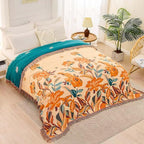 Boho Throw Blanket for Bed, 100% Cotton Soft Rustic Quilt Fall Blanket, 80" 90" Floral Printed Farmhouse Decor Bed Blankets, All Season Rustic Reversible Bohemian Throw Quilt