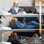 Desk Lamp with Wireless Charger，USB Charging Port, Dimmable Office Desk Light with Clock, Alarm, Date, Temperature, Foldable Lamp for Table Bedroom Bedside Office (White, Standard Size-13.3 inch)