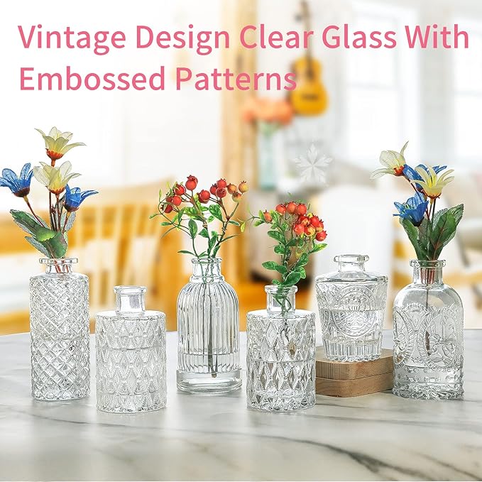 INFTYLE Vintage Flower Vase Set of 24, Clear Glass Bud Vases for Decor, Wedding, Party