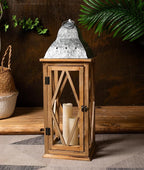 Large Farmhouse Wooden Metal Lantern Set of 2, Rustic Decorative Floor Candle Lanterns, Indoor/Outdoor Hanging Lanterns for Home Decor (No Glass)