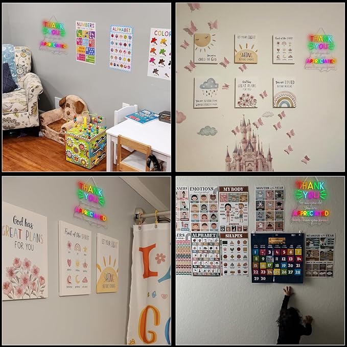 WLHOPE Thank You Appreciated Neon Sign Dimmable Led Signs for classroom Wall Decor Neon Lights USB Powered Acrylic Sign for living room bedroom office teacher's day kids gift Decoration12.6*14.96 inch