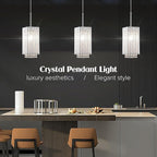 MO&OK 3 Pack Crystal Chandelier Modern Pendent Lights Adjustable Hanging Lighting with Metal Lampshade Rectangle Chandeliers for Kitchen Island Dinningroom,Entrance Living Room H9.8 xD5.2 Chrome