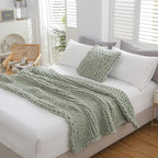 WESHIONGOO Chunky Knit Blanket Throw 50"×60" Knitted Throw Blankets for Couch Bed Fluffy Soft Blanket with Jumbo Chenille Yarn Thick 100% Handmade (Sage Green)