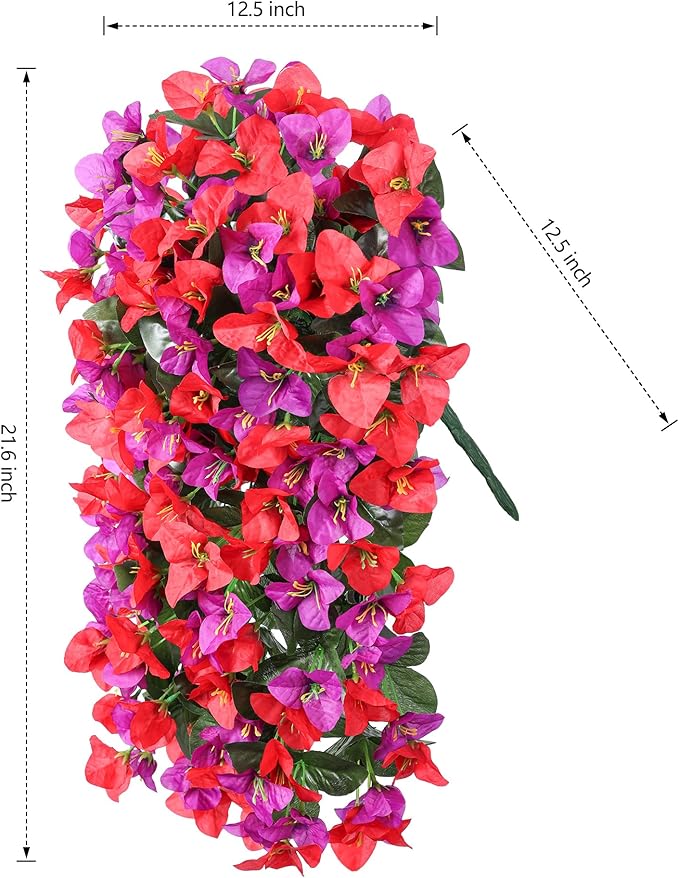 Faux Bougainvillea Artificial Flowers Plants for Outdoors Outside Decoration, 2pcs Fake Flowers Silk Long Trailing Vines UV Resistant Realistic for Front Door Porch Planter Urn Patio Balcony Yard, Mix