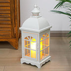 TRIROCKS Decorative Vintage Candle Lanterns 14.5" H Farmhouse Outdoor Hanging Lanterns with Tempered Glass for Porch, Balcony, Patio, Home, Centerpieces, Indoor, Outdoor(White)