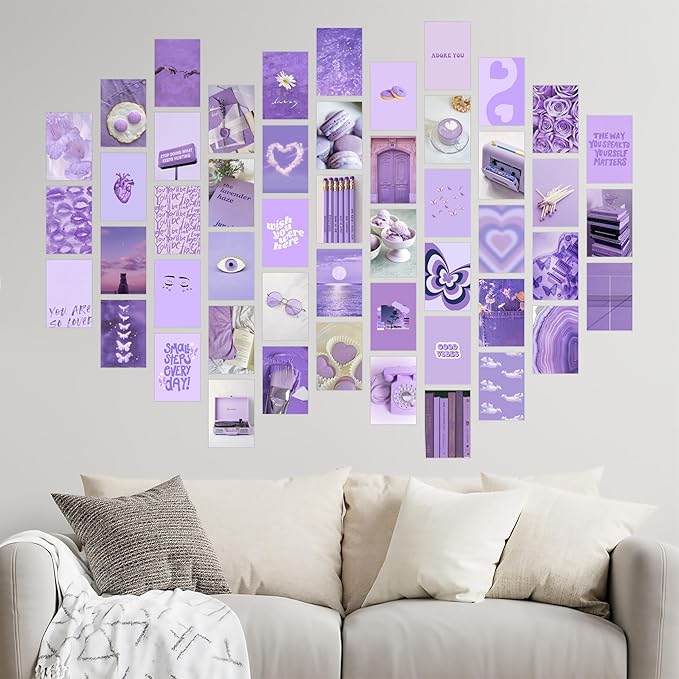 Soft Purple Dreamy Aesthetic Wall Collage Kit – 50 Mystical & Classic Photos, 4"x6" Semi-Gloss Prints for Teen Girls Dorm Room Decor, Elegant Purple Moments, Ideal Gift for Birthday & Graduation