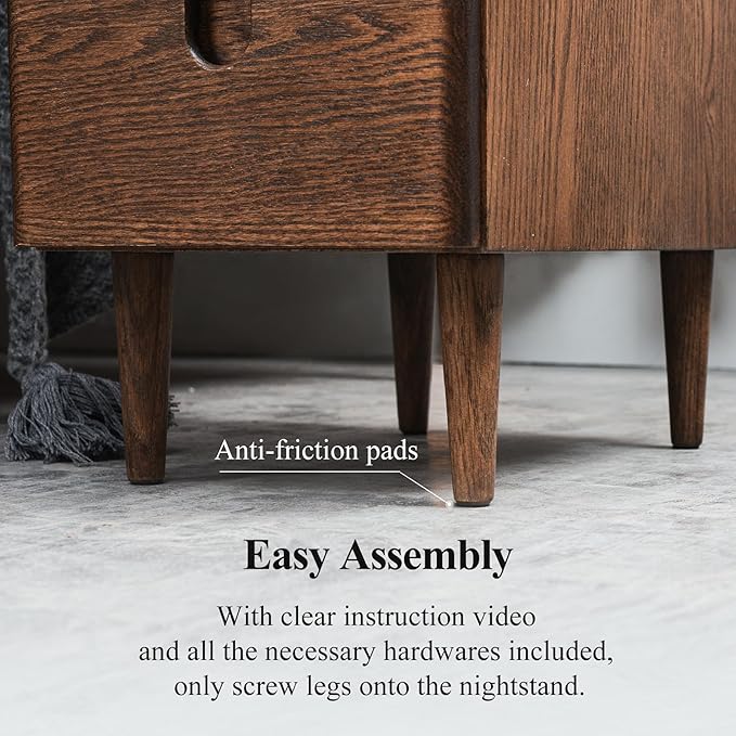 Mid Century Modern Nightstand, Narrow Nightstand, Minimalist Side Table for Bedroom, 2-Drawer Bedside Tables (Walnut, 9.84inches)