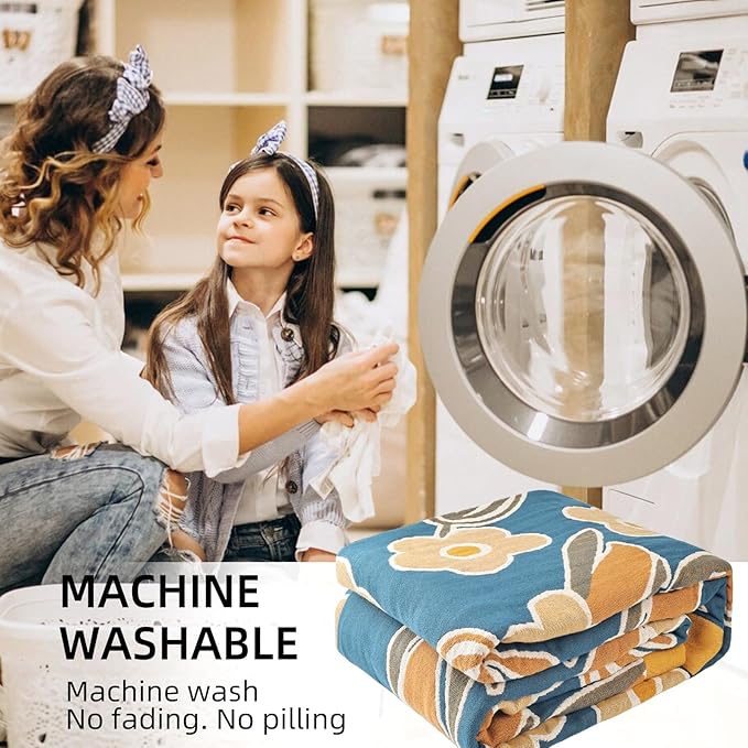 Boho Throw Blanket for Bed - 100% Pure Cotton Ultra Soft Rustic Quilt - Farmhouse Decor Bed Blankets, All Season Rustic Throw for Sofa Couch Chair(60"×80", Floral)