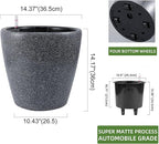 Dexceder 15x14 Self Watering Planter with Wheels Indoor Outdoor, Inner Pot Design, Thickened Large Floor Standing Flower Plant Pot with Water Level Indicator (Stone Matte)