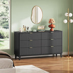 WLIVE Fluted Dresser for Bedroom with 6 Drawers, 54" Wide Wood Dresser with Golden Metal Handles, TV Stand for 65 inch TV, Mid Century Modern Chest of Drawers for Living Room, Hallway, Closet, Black