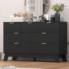 Fluted Dresser for Bedroom,7 Drawer Dresser for Closet,Storage Cabinet and Chest of Drawers with Gold Handle,TV Stand,Storage Organizer for Living Room,Hallway,Entryway,Black