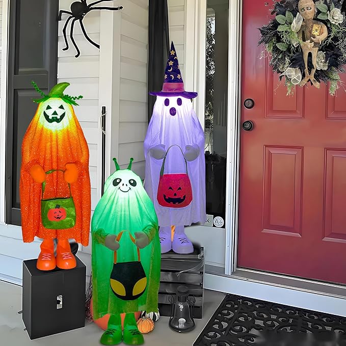 32" Front Porch Light up Halloween Figure Décor, Kit Standing Trick or Treat Indoor and Outdoor Decorations-Alien