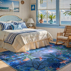 LIVEBOX Washable Jungle Animal Print 5x7 Blue Rug for Living Room, Non-Slip Kids Bedroom Rugs for Boy Playroom Kid Baby Room, Soft Stain Resistant Blue and Green Rug for Nursery Boy Dining