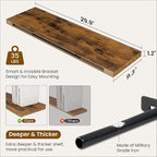 Fun Memories Floating Shelves for Wall, 30 Inch Rustic Wood Wall Mounted Shelves for Bathroom, Bedroom, Kitchen, Living Room, Deep Floating Shelves for Storage & Home Decor (Brown,Set of 2)