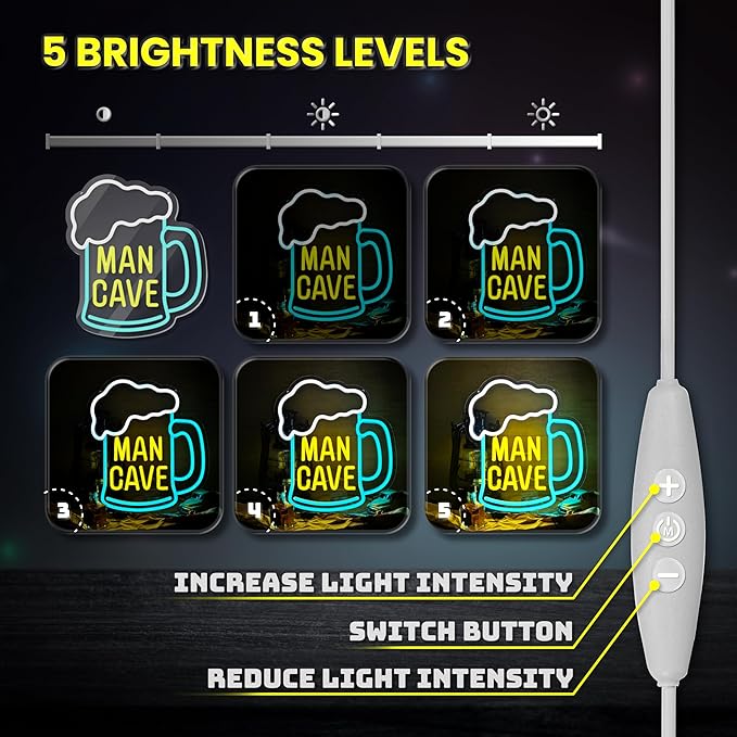 Man Cave Neon Sign, Beer Neon Signs for Wall Decor, Dimmable Acrylic Neon Lights for Man Cave Gamer Room Bedroom Bar Pub Party Decorations