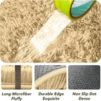 Beige Round Rug for Bedroom: 4x4Feet Soft and Fluffy Area Rug for Living Room- Round Furry Plush Carpet for Bedroom- Shag Rugs for Dorm, Home Decor