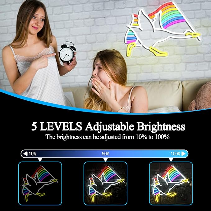 Rainbow Goose Neon Sign for Wall Decoration,Rainbow Led Funny Animal Neon Sign LGBTQ Light up Sign for Gift Pub Gay Bar (16.54 * 12.6In)