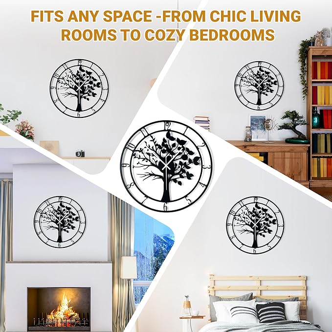 20inch/50cm Large Tree of Life Wall Clocks for Living Room Decor,Bedroom,Battery Operated Metal Big Decorative Silent Non Ticking Wall Clock for Farmhouse(Tree of Life, 20 inches)