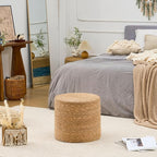 Wimarsbon 18'' Ottoman Pouf, Natural Braided Poof, Rustic Handweave Lounge Pouffe, Boho Footrest Stool for Bedroom, Accent Table for Living Room (18inch Natural Cattail)