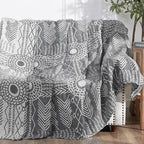 jinchan Boho 100% Cotton Muslin 50x60 Throw Blanket Lightweight 3 Layer Grey Blanket Washable Reversible Breathable Decorative Geometric Striped Patterned Gray Soft Cozy for Sofa Bed All Season Gift