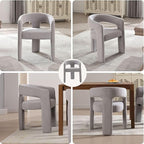 Grey Chenille Dining Chairs Set of 2, Modern Barrel Dining Room Chairs Upholstered Faux Fur Accent Chair with Arms and Round Back for Living Room Kitchen Armchair No Assembly Needed