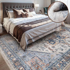 Washable Rugs for Living Room 8x10 Area Rug Soft Living Room Carpet-Rugs for Bedroom Vintage Oriental Floral Dining Room Non Slip Blue Rust