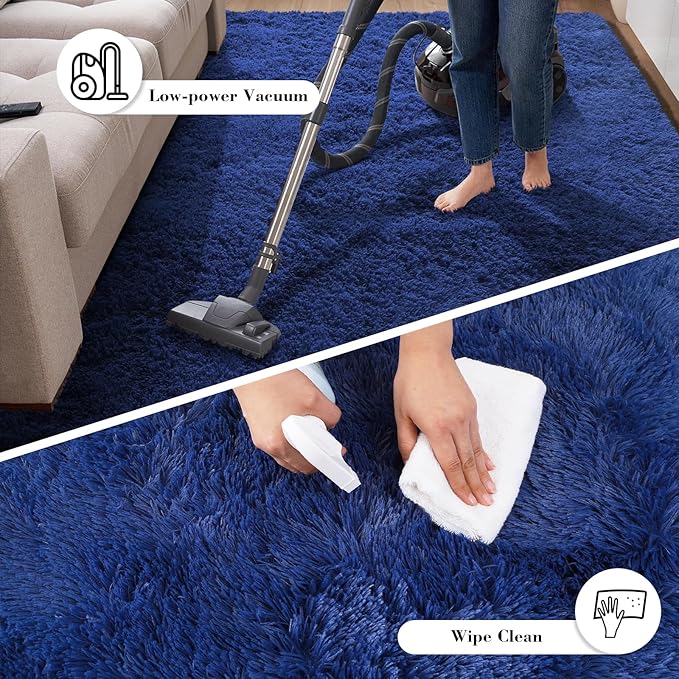 Blue Fluffy Rug Shaggy Area Rug, 9x12 Area Rugs for Girls Bedroom, Big Soft Shaggy Bedside Non-Slip Plush Dorm Nursery Kids Carpet Home Decor Aesthetic