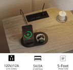 Rattan Nightstand with Charging Station,Farmhouse Bedside Table with 2 Storage Drawer and Open Wood Shelf, for Bedroom and Small Spaces,Night Stand with Solid Wood Legs (Grey Oak-Outlet)