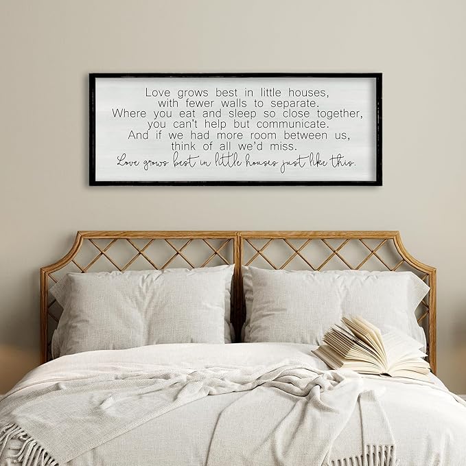 ZZJJHYWGQ Love Grows Best In Houses Just Like This Sign Wall Decor 32"×12" Above Bed Master Bedroom large Framed Wood Wall Hanging Art (Black)