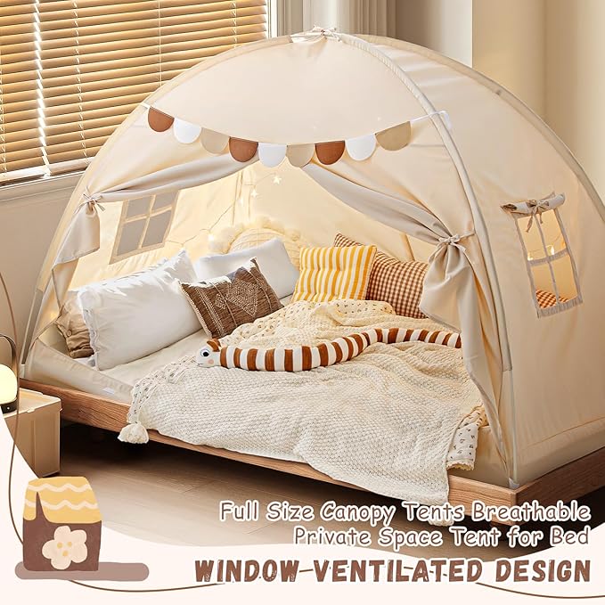 Sherilyn Full Size Bed Canopy Bed Tents Dream Tent on Bed Privacy Space Blackout Sleeping Tents Indoor Breathable Portable Cottage Drafty Room (Large)