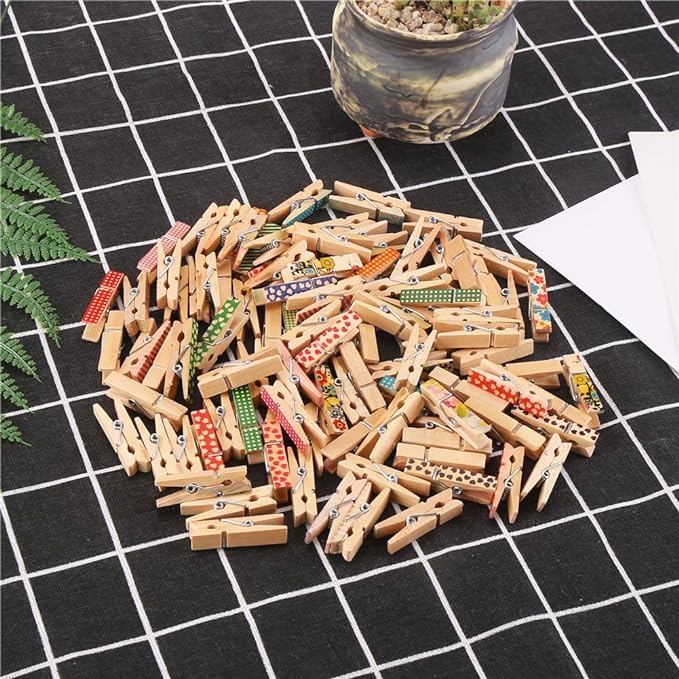 DECORA 3.5cm/1.38in Colorful Painted Wood Clothespin 100 Pieces for Photo Clips Scrap Booking Crafts Gift Wrapping