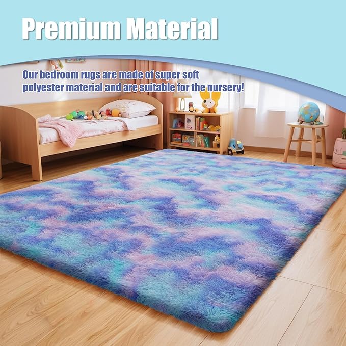 6x9 Fluffy Area Rug for Living Room,Shag Area Rugs for Bedroom,Soft Fuzzy Rug Non-Shedding Indoor Plush Carpet for Kids Bedroom Nursery Dorm Home Decor,Rainbow Purple