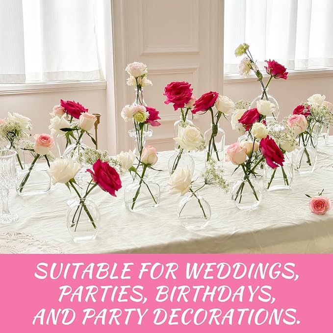 33pcs Glass Small Bud Vases Set - 9 Styles Clear Bud Vase for Centerpieces, Wedding, Home Table Flower Décor Perfume Bottle Inspired Clear Flower Vases in Bulk