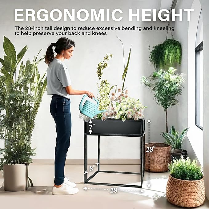 Cocoyard Elevated Planter Box - 28 Inch Durable Raised Garden Bed for Herbs and Flowers - Stylish Tall Rectangular Planter for Outdoor Plants & Backyard Gardening