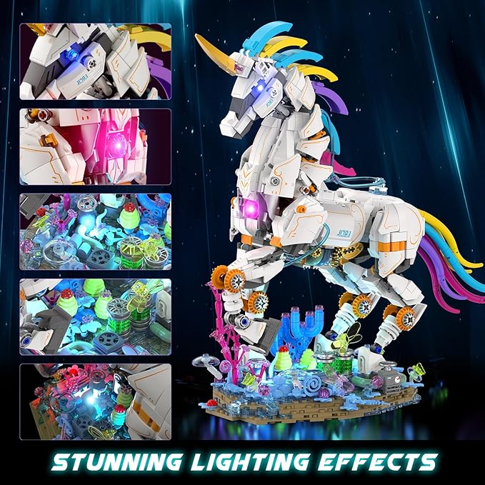 JMBricklayer Unicorn Building Sets for Adults with Lights 70008, Myth Art Creator Animals Display Ideas, Magical Rainbow Unicorn Home Decor, Building Toys Christmas Birthday Gifts for 14+(1492 PCS)