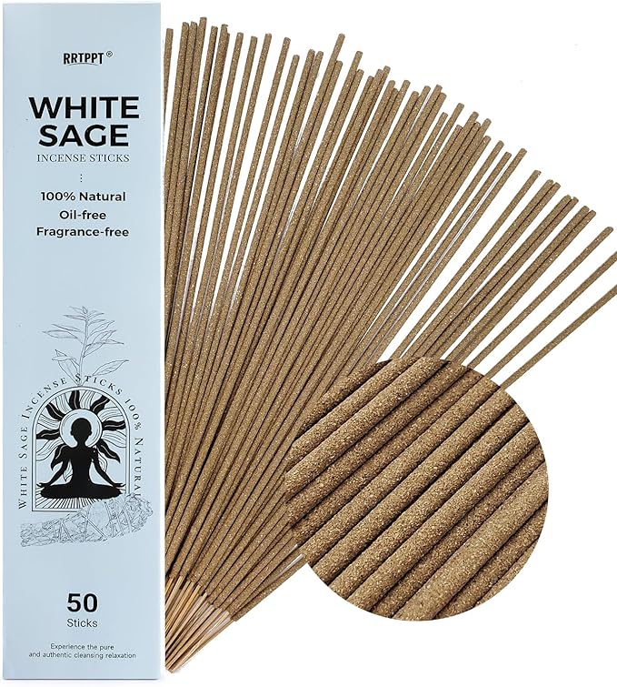 White Sage Incense Sticks (50 Sticks), 100% Natural sustainably harvested White Sage, Suitable for Yoga, Meditation, Relaxation, and Spiritual Purification